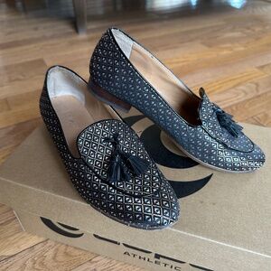 J. Crew Black Tassel Jacquard Loafers - Metallic - Leather Sole - Size 6.5